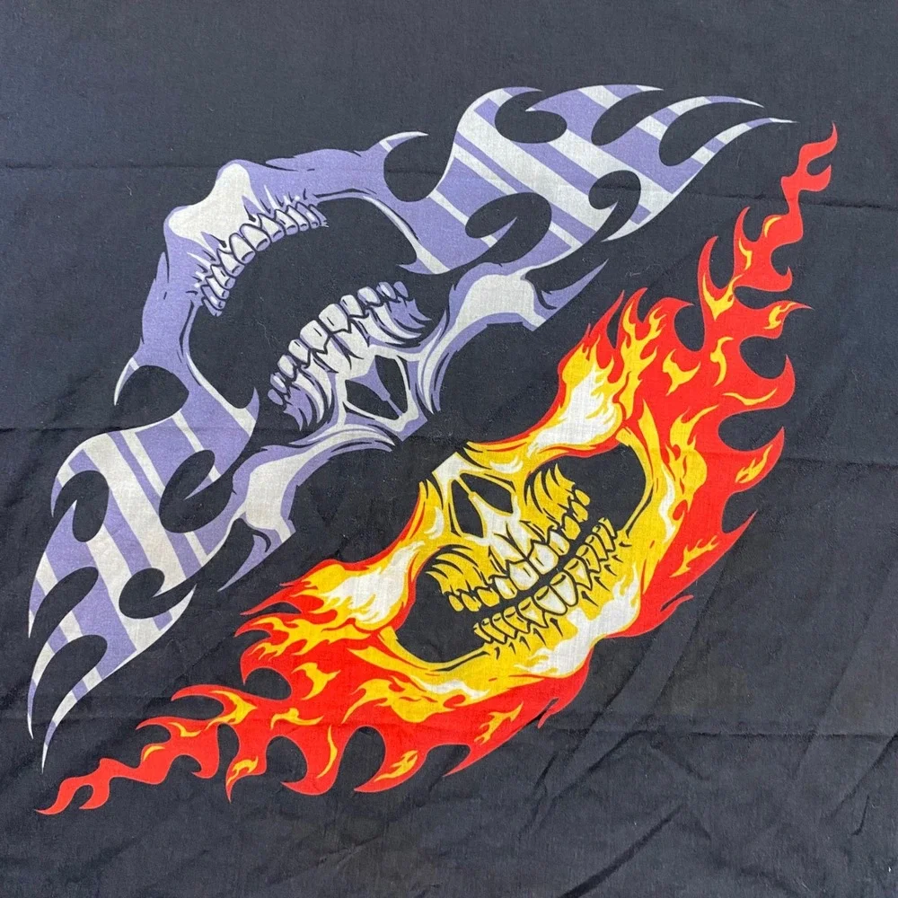 Goodsports Y2K Vintage Unisex OS Skulls Flames Biker‎ Bandana Black 2008 Graphic